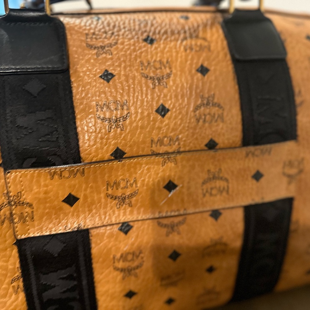 MCM Tan and Black Duffel Bag with Monogram Design - Picture 5 of 14
